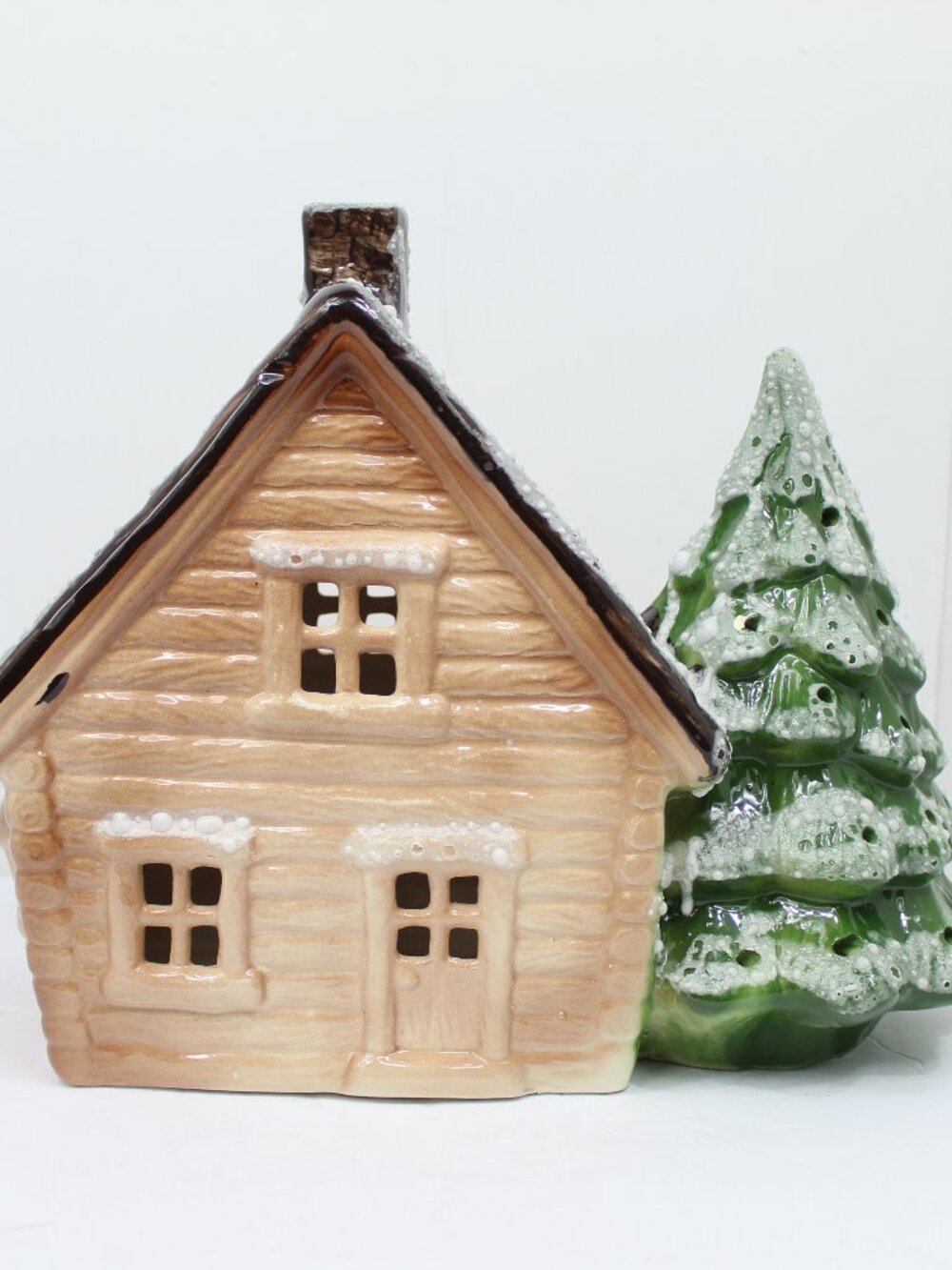 Christmas Inspirations Trim N Glo Ceramic Cabin House & Tree Only Vintage As-Is